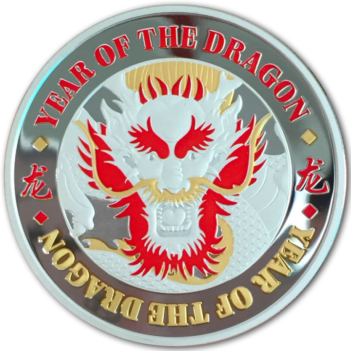 New Zealand: Year of the Dragon coloured 1 oz Silver 2024 Gilded Proof Medallion