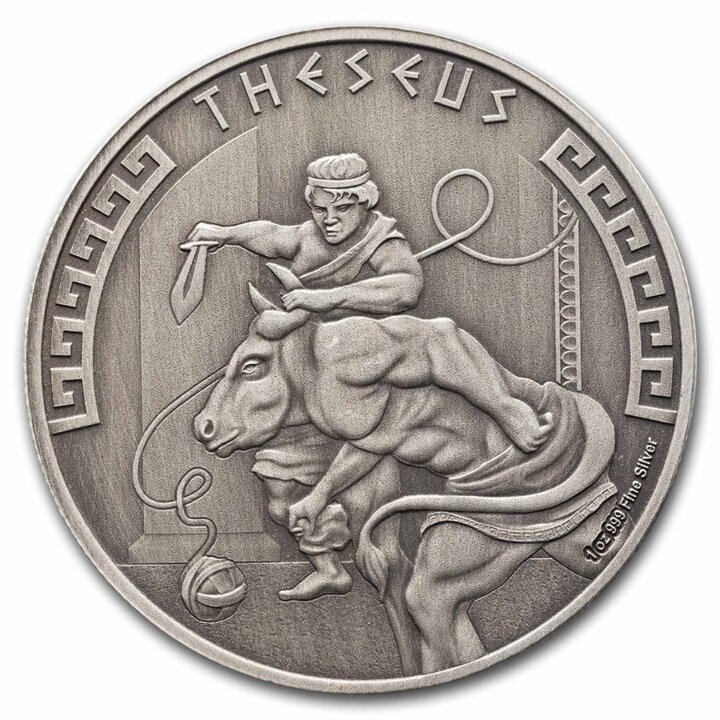 Niue: Heroes of Greek Mythology - Theseus 1 oz Silver 2024 Antiqued Coin