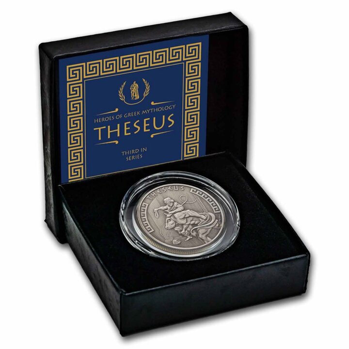 Niue: Heroes of Greek Mythology - Theseus 1 oz Silver 2024 Antiqued Coin