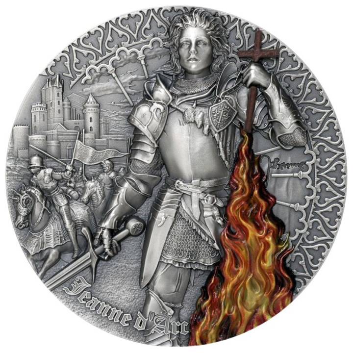 Niue: Heroines - Joanna D'Arc coloured 2 oz Silber 2022 High Relief Antiqued Coin