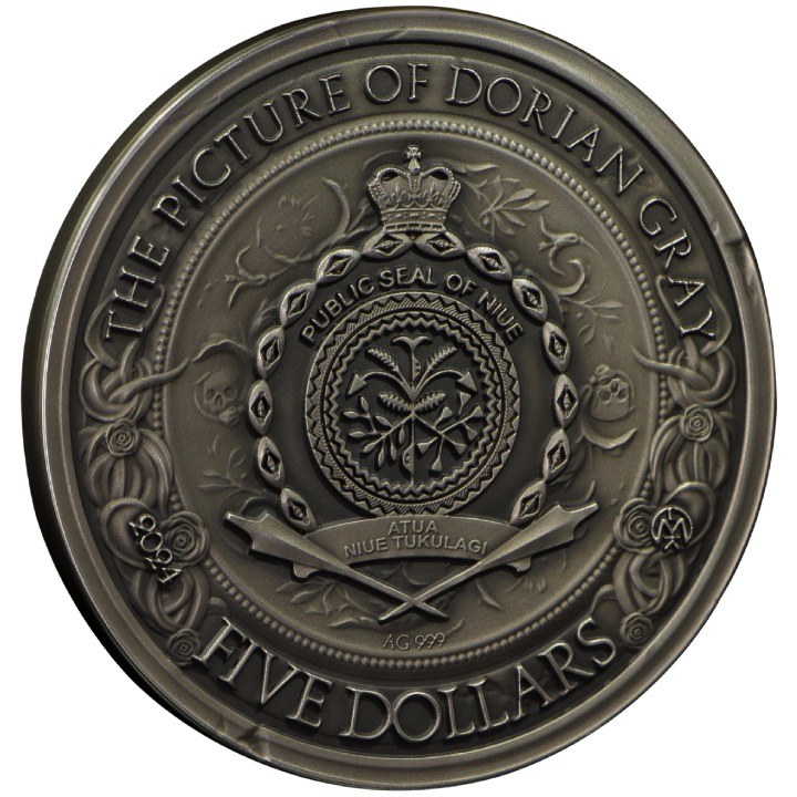 Niue: Reading Challenge - The Picture of Dorian Gray $5 Silber 2024 Gilded High Relief Antiqued Coin