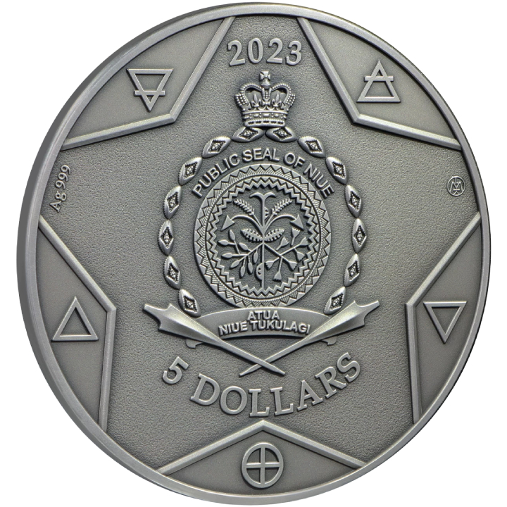 Niue: The Elements - Sun coloured $5 Silver 2023 High Relief Antiqued Coin