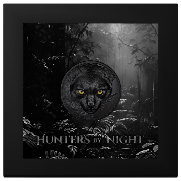 Palau: Hunters by Night - Ocelot coloured 2 oz Silber 2024 Obsidian Black 