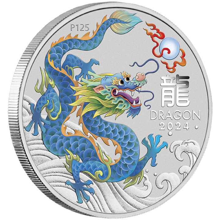 Perth Mint: Lunar III - Year of the Dragon "Teal Dragon" coloured 1/2 oz Silber 2024 