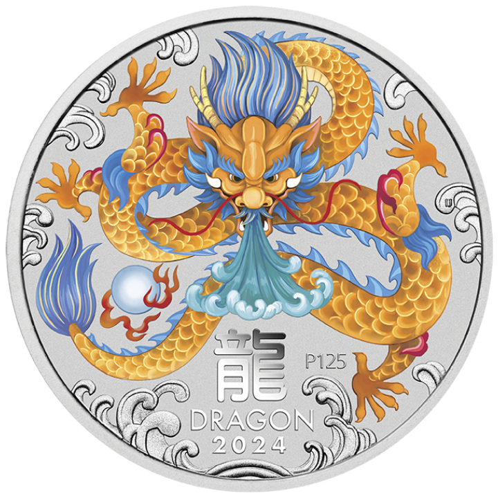 Perth Mint: Lunar III - Year of the Dragon coloured 2 oz Silber 2024