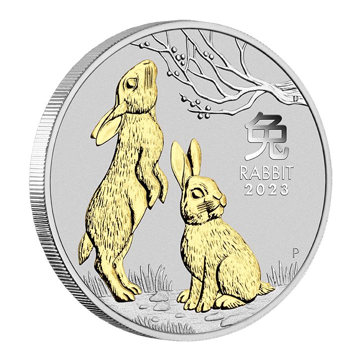 Perth Mint: Lunar III - Year of the Rabbit 1 oz Silber 2023 Gilded Coin (without case)