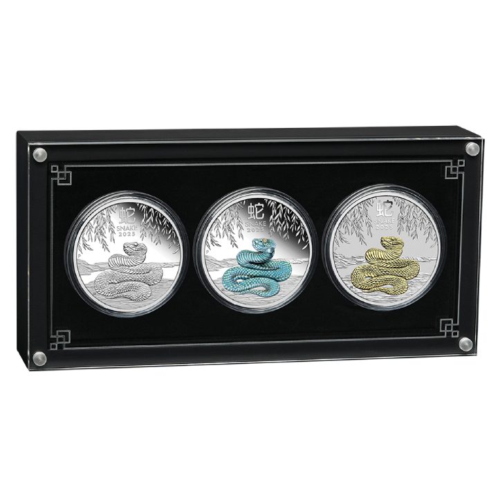 Perth Mint: Lunar III - Year of the Snake: Three-coin set 3 x 1 oz Silber 2025 Proof