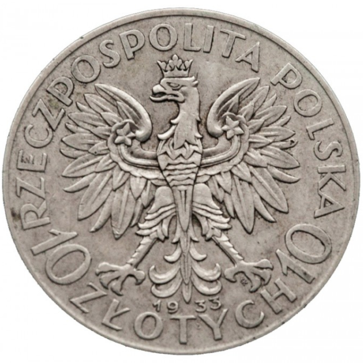 Polen: "Kopf einer Frau" Jadwiga 10 Zloty Silber 1932-1933