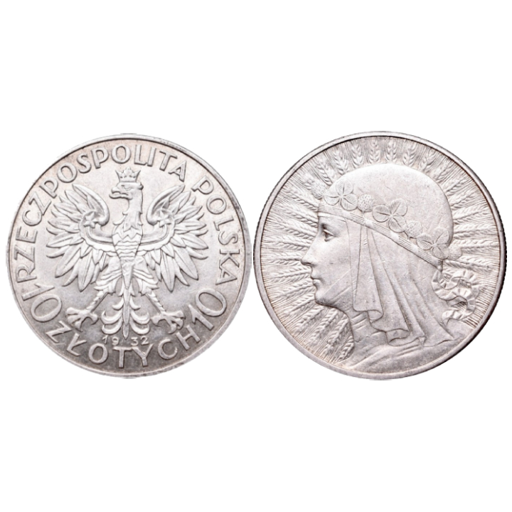 Polen: "Kopf einer Frau" Jadwiga 10 Zloty Silber 1932-1933