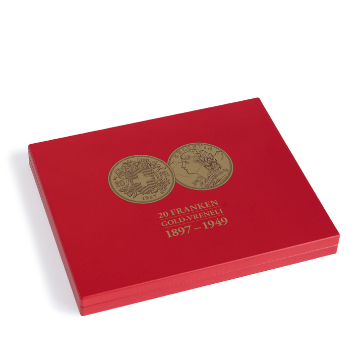 Presentation cases for 28 Swiss Gold 20 Francs Vreneli Coin coins in capsules Leuchtturm