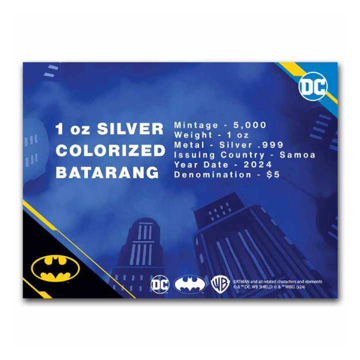 Samoa: Batman Batarang coloured 1 oz Silver 2024 Shaped Coin