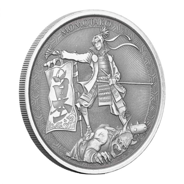 Samoa: Legends of Japan Series - Momotaro and the Demon Subdued in Anime Style 1 oz Silber 2020 Antiqued Coin