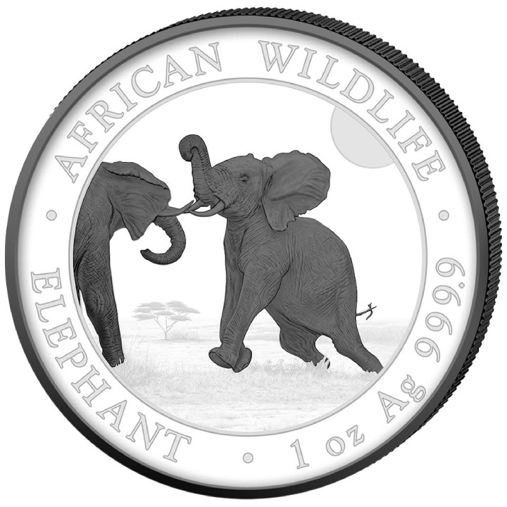 Set of 2 coins African Wildlife: Somalian Elephant "Black & White" coloured  2 x 1 oz Silver 2024