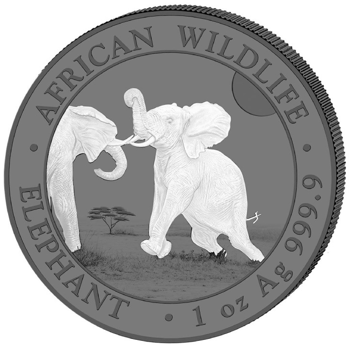 Set of 2 coins African Wildlife: Somalian Elephant "Black & White" coloured  2 x 1 oz Silver 2024