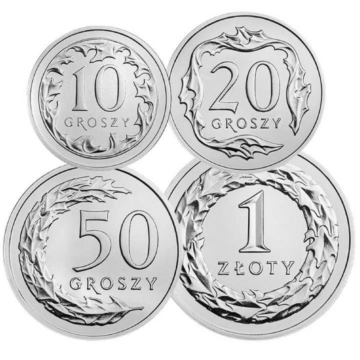 Set of coins: 10 gr, 20 gr, 50 gr, 1 PLN - nickel-plated steel 2019