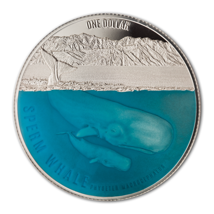 Sperm Whale coloured 1 oz Silber 2018 Proof
