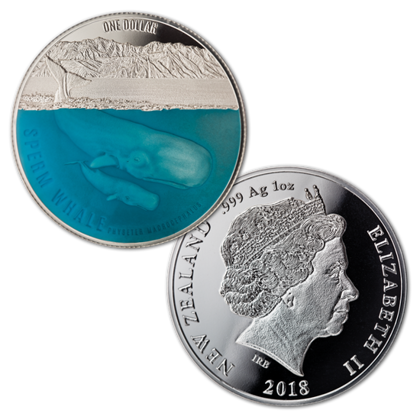 Sperm Whale coloured 1 oz Silber 2018 Proof