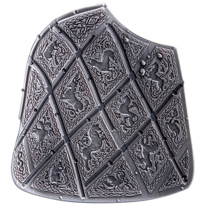 Trellised Targe Shield 2 oz Silver 2023 Stackable High Relief Antiqued 