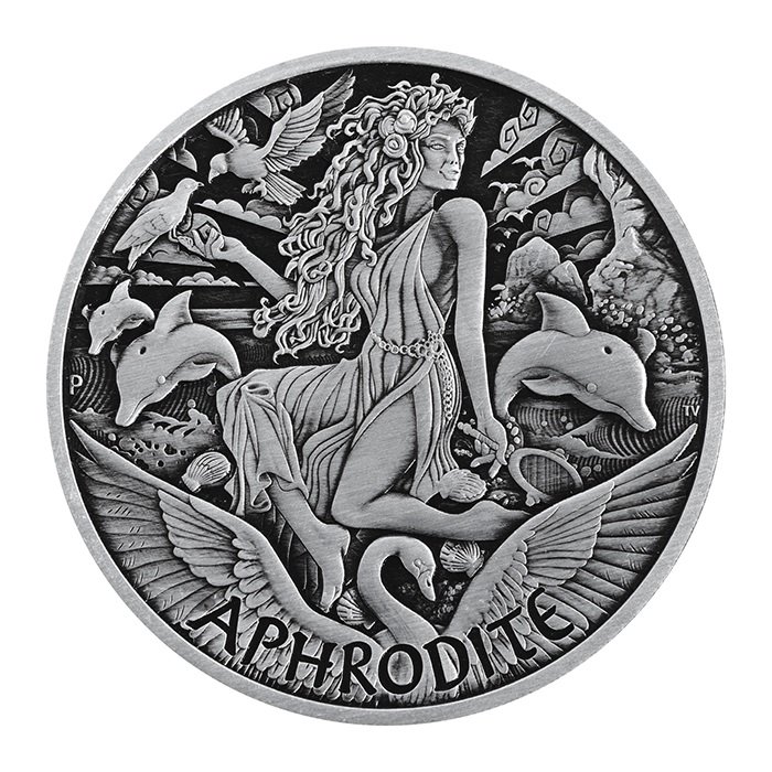 Tuvalu: Bogowie Olimpu - Afrodyta 1 uncja Srebra 2022 Antiqued Coin