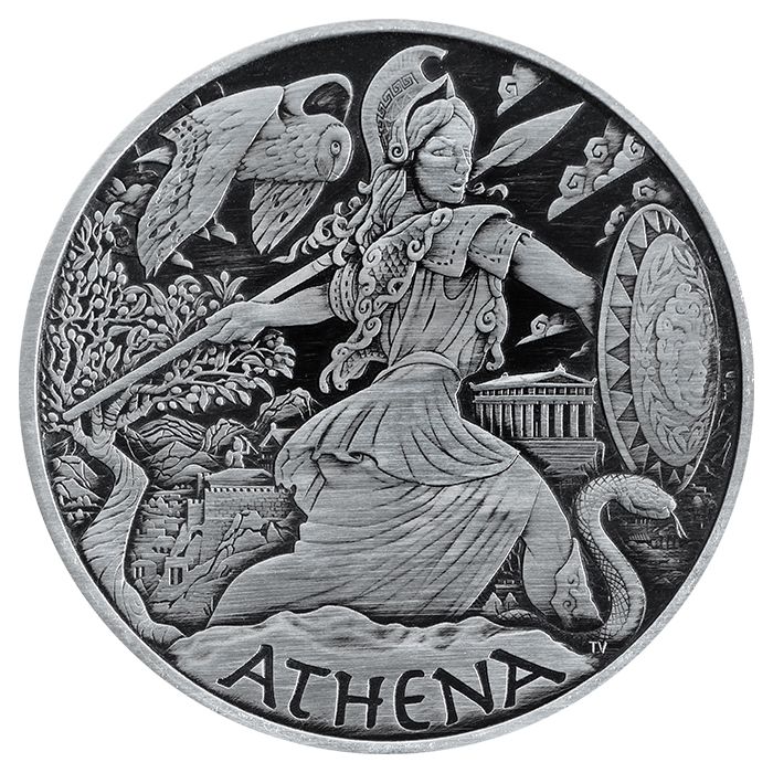 Tuvalu: Gods of Olympus - Athena 1 oz Silver 2022 Antiqued Coin