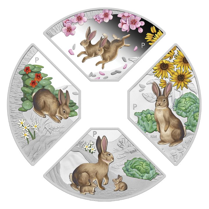 Tuvalu: Year of the Rabbit Quadrant Four-Coin Set 1oz Silber 2023 Proof 