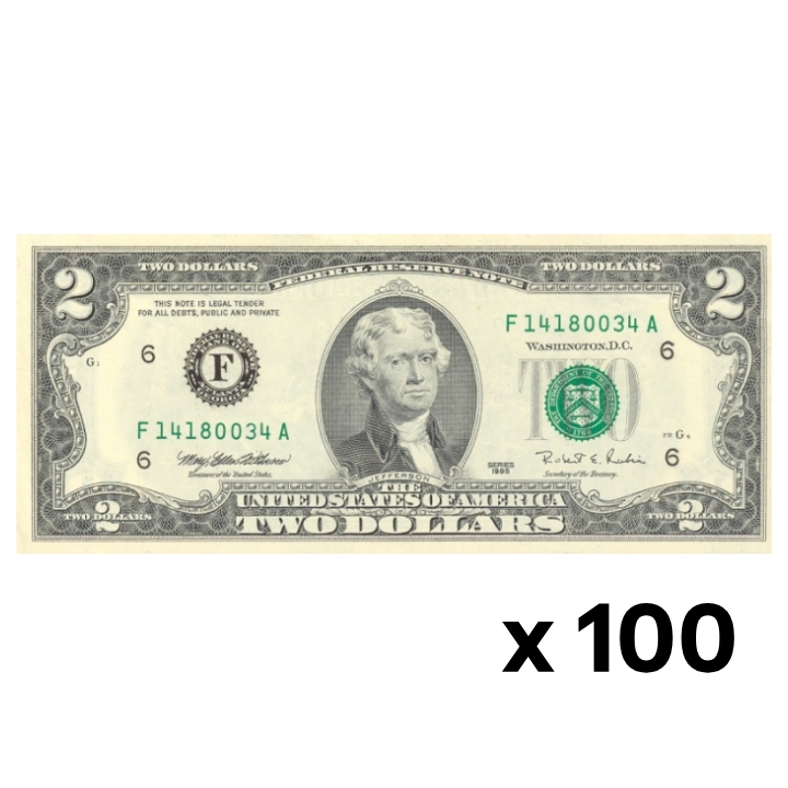 USA Banknote 2 Dollars (2 U.S. dollars / 2 USD) UNC 100 pieces