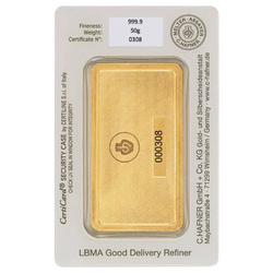  C. Hafner 50 grams Gold Bar LBMA