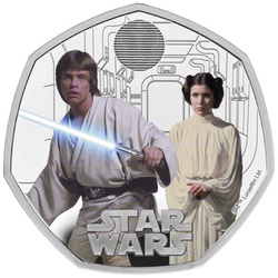  Star Wars: Luke Skywalker and Princess Leia 50p coloured Silber 2023 Proof 