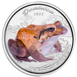 Dominica: Mountain Chicken coloured 1 oz Silber 2022 Proof