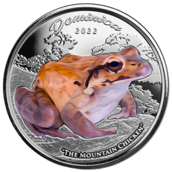 Dominica: Mountain Chicken coloured 1 oz Silber 2022 Proof