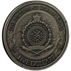 Niue: Reading Challenge - The Picture of Dorian Gray $5 Silber 2024 Gilded High Relief Antiqued Coin