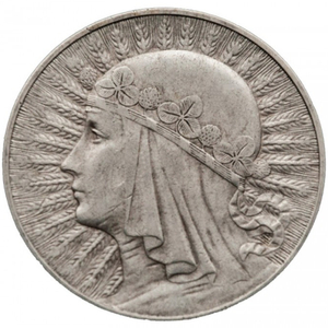 Polen: "Kopf einer Frau" Jadwiga 10 Zloty Silber 1932-1933