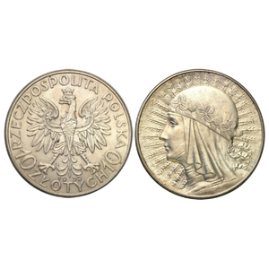 Polen: "Kopf einer Frau" Jadwiga 10 Zloty Silber 1932-1933