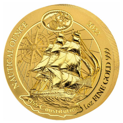 Rwanda: Nautical Ounce - USS Constitution 1 oz Gold 2022