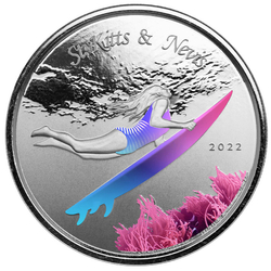 St. Kitts & Nevis: Underwater Surfer coloured 1 oz Silber 2022 Proof