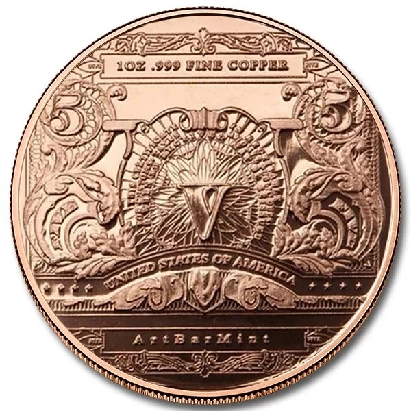 $5 bankovka 1 unce mědi