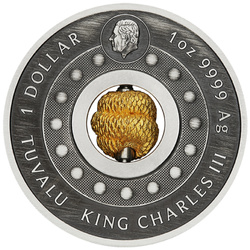 Tuvalu: Lunar III - Rok węża 1 uncja Srebra 2025 Rotating Charm Antiqued Coin