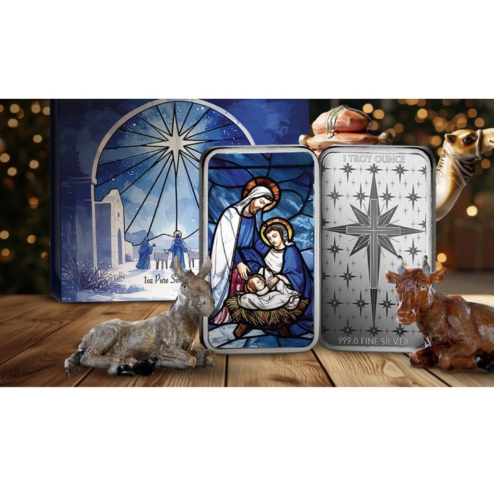Pamp Barren: Holiday Nativity 1 kolorierte Unze Silber 2025 Proof