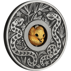 Tuvalu: Lunar III - Rok węża 1 uncja Srebra 2025 Rotating Charm Antiqued Coin