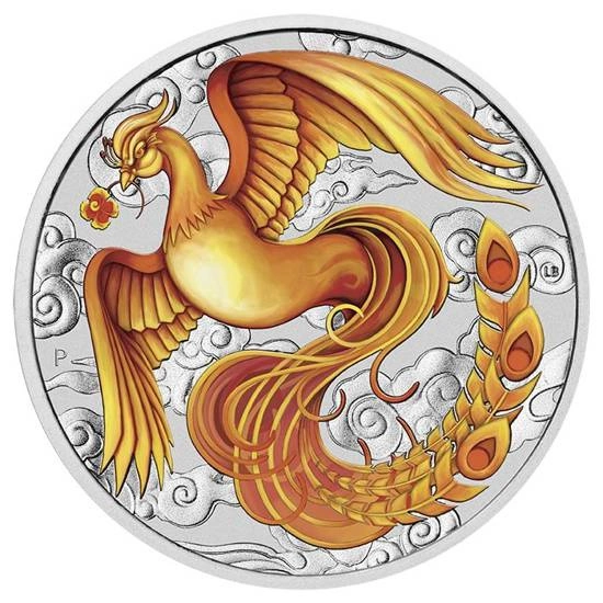 Mitos y Leyendas Chinos: Fénix color rojo-oro (versión con moneda en tarjeta) 1 oz Plata 2022