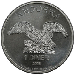 Andorrský orel (Andorra Eagle) 1 dinár 1 unce stříbra 2008