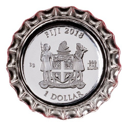 Fiji: Coca Cola Bottle Cap kolorowany 1$ Srebro 2018 Proof (uszkodzone etui)