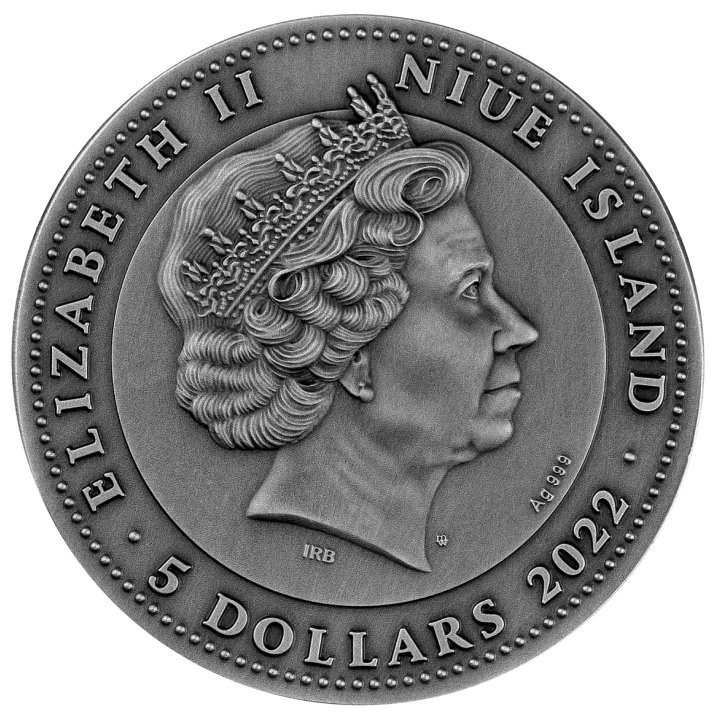 Niue: Triton $5 Silber 2022 Gilded High Relief Antiqued Coin