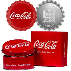 Fiji: Coca Cola Bottle Cap kolorowany 1$ Srebro 2018 Proof (uszkodzone etui)