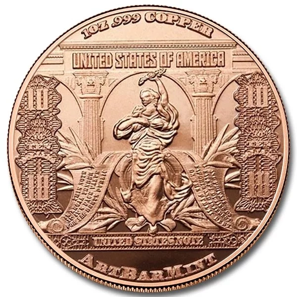 $10 bankovka 1 unce mědi