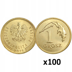 Narodowy Bank Polski: 1 grosz Worek Menniczy (100 sztuk) - Różne Roczniki