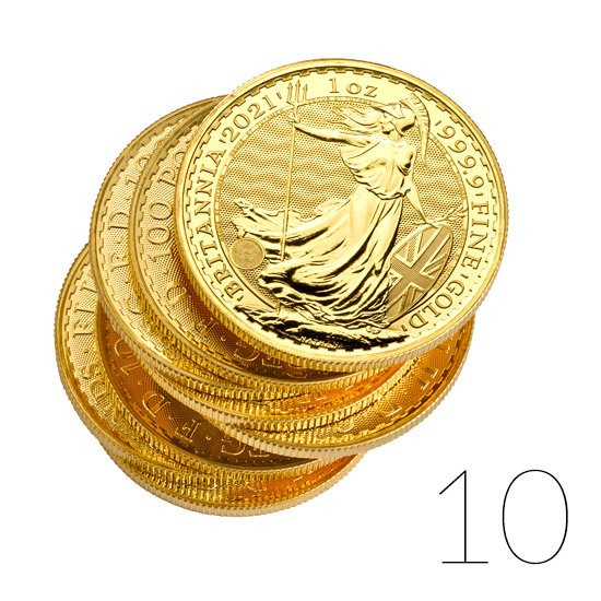 Britannia 1 unce zlata 2021 BALÍČEK 10 KS