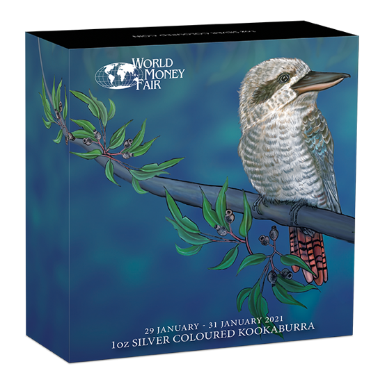 World Money Fair Berlin 2021: Kookaburra 1 oz Silber 2021 Colorized
