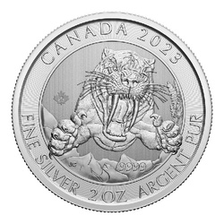 Canada: Ice Age - Smilodon Sabre-tooth Cat 2 uncje Srebra 2023
