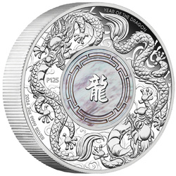 Double Dragon with Mother of Pearl 2 oz Silver 2024 Proof